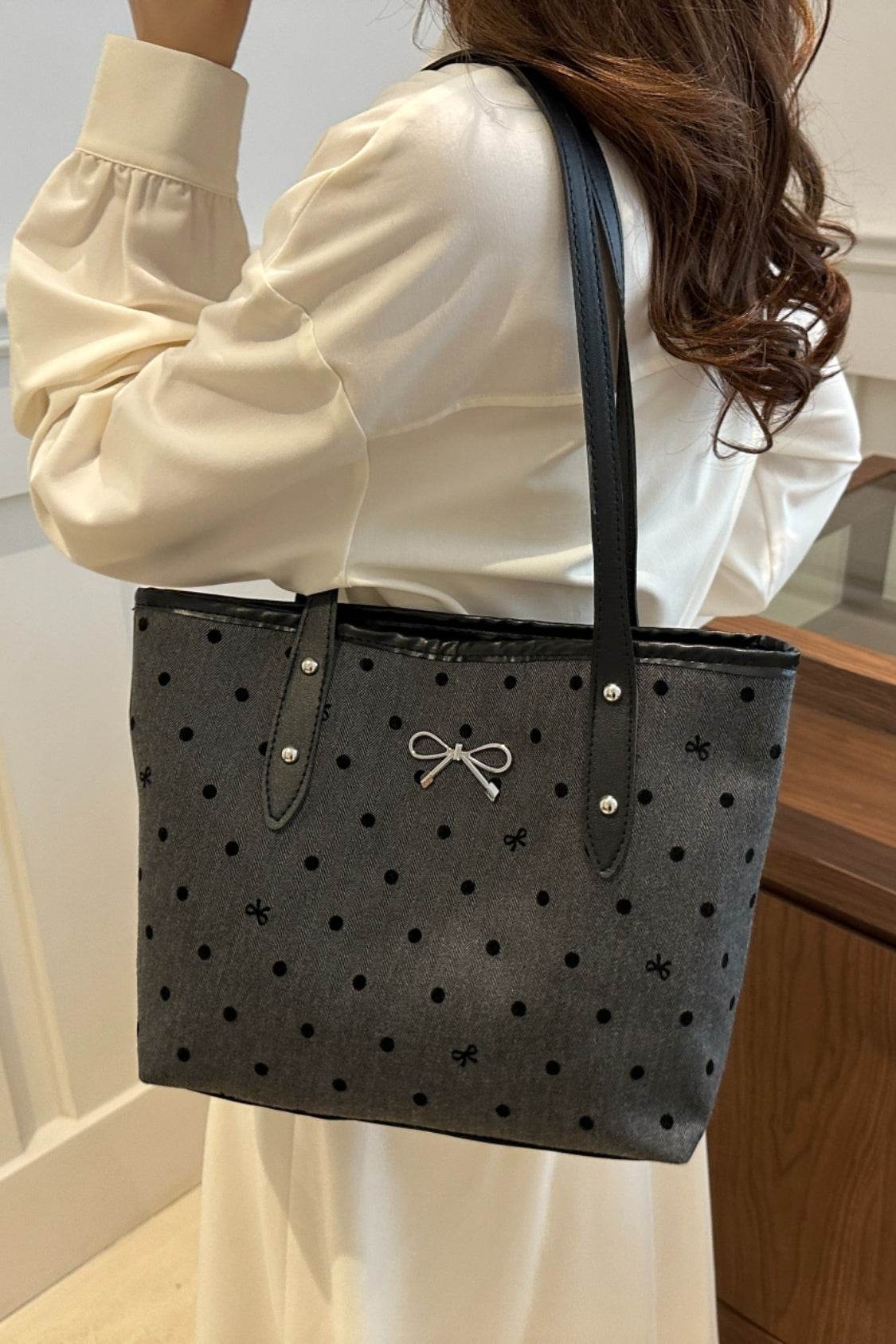 Bow Trim Polyester Tote Bag - Concordia Style Boutique