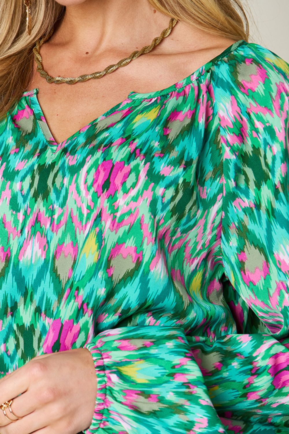 Double Take Full Size Printed Balloon Sleeve Blouse - Concordia Style Boutique