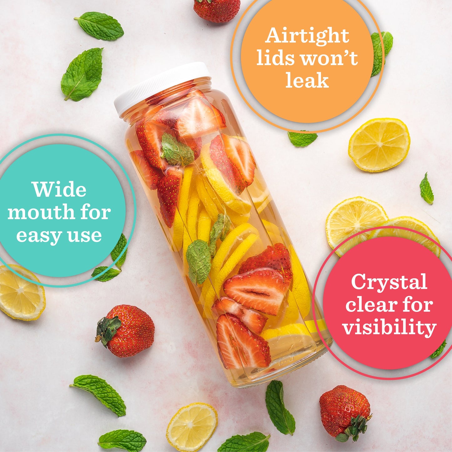 Original Series Extra Large Glass Bottles w/ White Lids, 32 oz