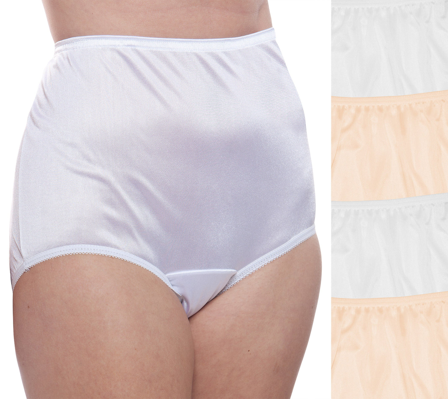 Nylon Brief Panty (Style 331/Plain Jane) 4 Pack in White and Beige - Concordia Style Boutique