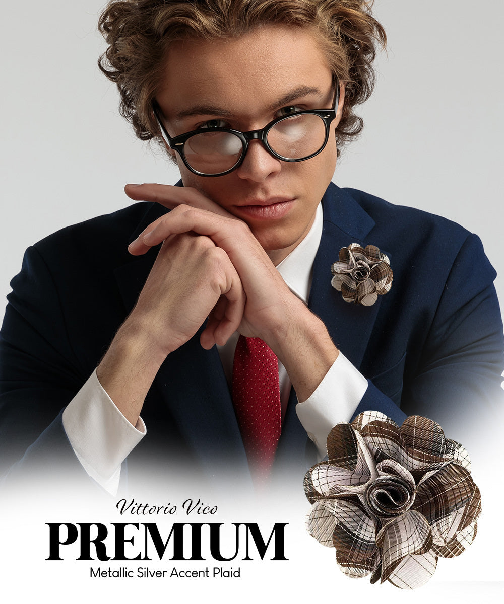 Vittorio Vico Unisex Metallic Silver Accent Plaid Flower Lapel Pin - Concordia Style Boutique