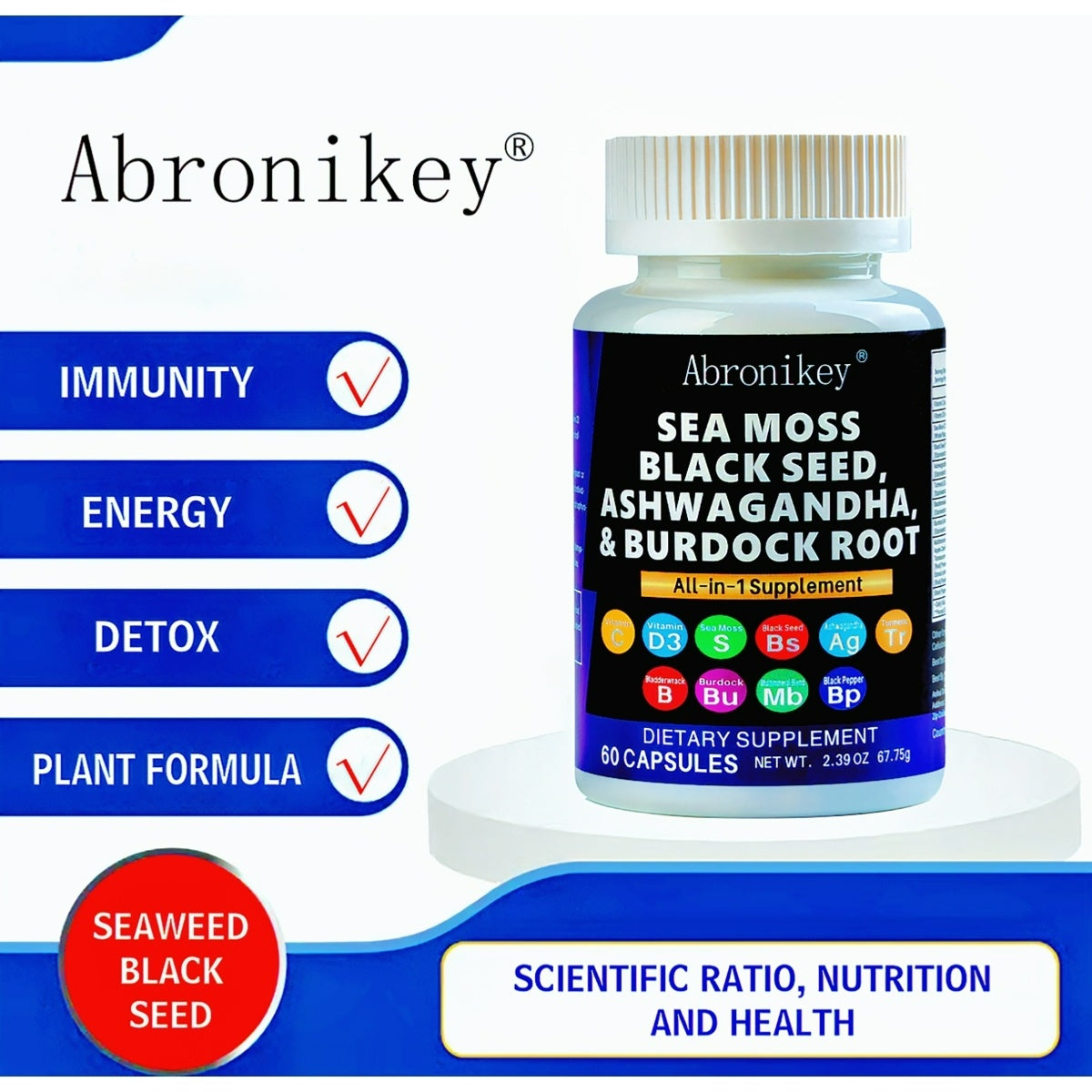 Abronikey Sea Moss 60 Capsules for  Immune Support & Digestive Health - Premium Abronikey Sea Moss 60 Capsules from Concordia Style Boutique - Just $21.76! Shop now at Concordia Style Boutique