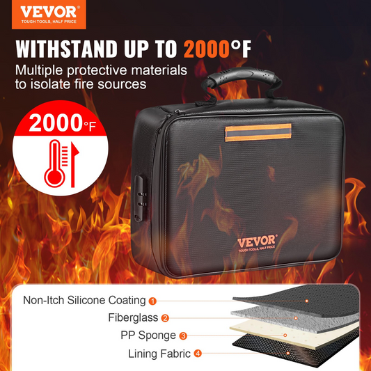 VEVOR Fireproof Document Box, Fireproof Document Bag with Lock 2000℉, 3-layer Fireproof and Waterproof File Box 14.17x10.63x4.13 inch with Zipper, for Money, Documents, Jewelry and Passport - Premium Fireproof Document Bag with Lock 2000℉, 3-layer Fireproof and Waterproof File Box from Concordia Style Boutique - Just $57.60! Shop now at Concordia Style Boutique