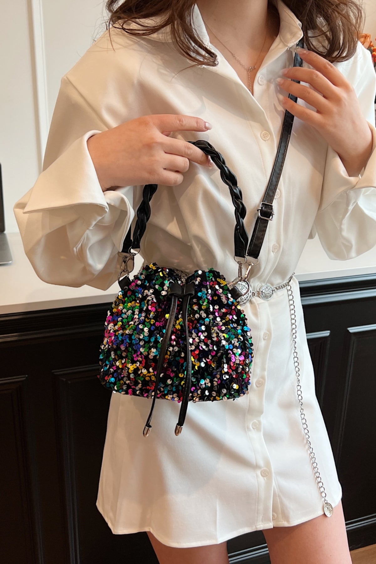 Sequin Drawstring Bucket Bag - Premium Bucket Bag from Concordia Style Boutique - Just $19.34! Shop now at Concordia Style Boutique