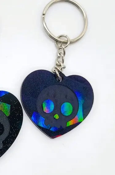 Holographic Skull Heart Key Chain - Eco-Friendly Resin