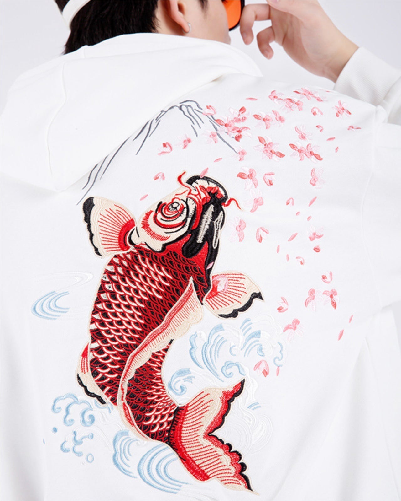 KH9197 Red Koi Embroidery Hoodie - Concordia Style Boutique