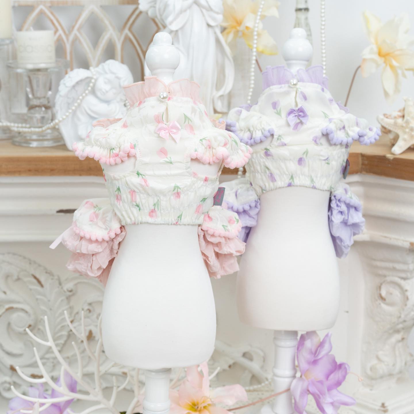 Luxury Japanese design Dog dress chiffon little bow floral