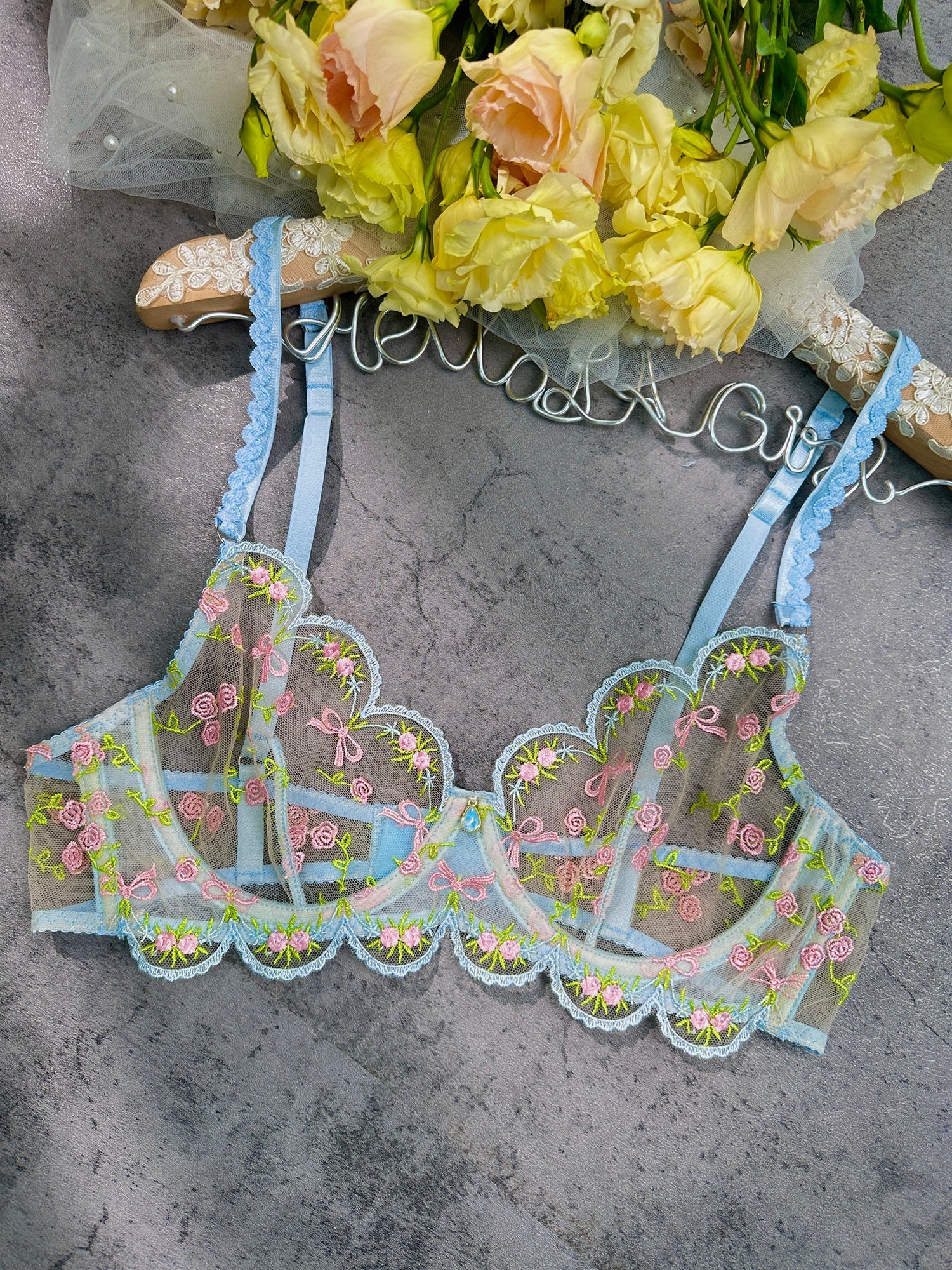 Light Blue Floral Lace Lingerie Set - Concordia Style Boutique
