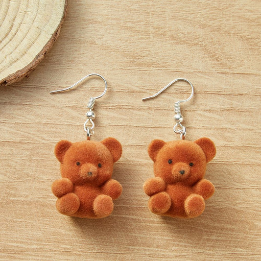 FUZZY TEDDY BEAR EARRINGS (PAIR) - Concordia Style Boutique