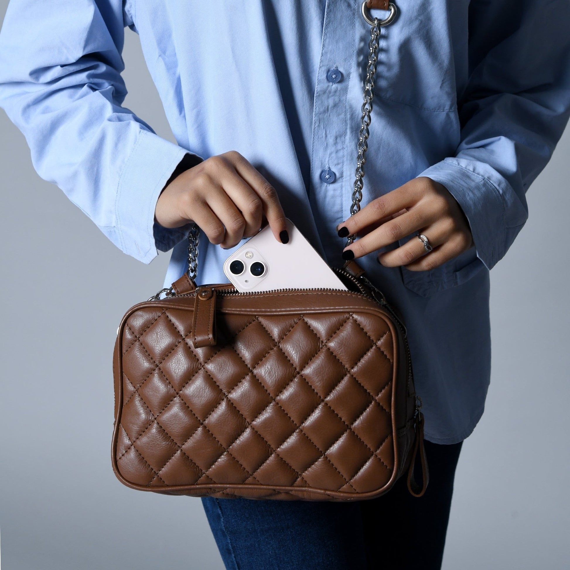 Mini Quilted Crossbody Bag, Rich Brown - Concordia Style Boutique
