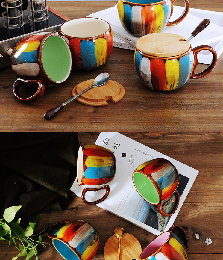 Creative ceramic cup milk cup water cup coffee cup breakfast cup couple cup to cup mug with lid spoon - Premium mug from erDouckan - Just $45.08! Shop now at Concordia Style Boutique