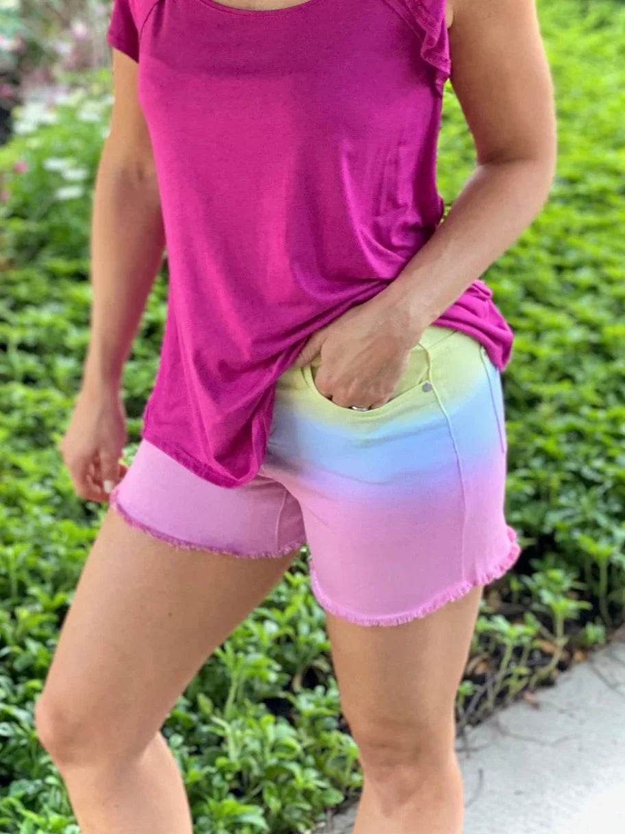 Judy Blue Ombre Rainbow Shorts (M) - Concordia Style Boutique