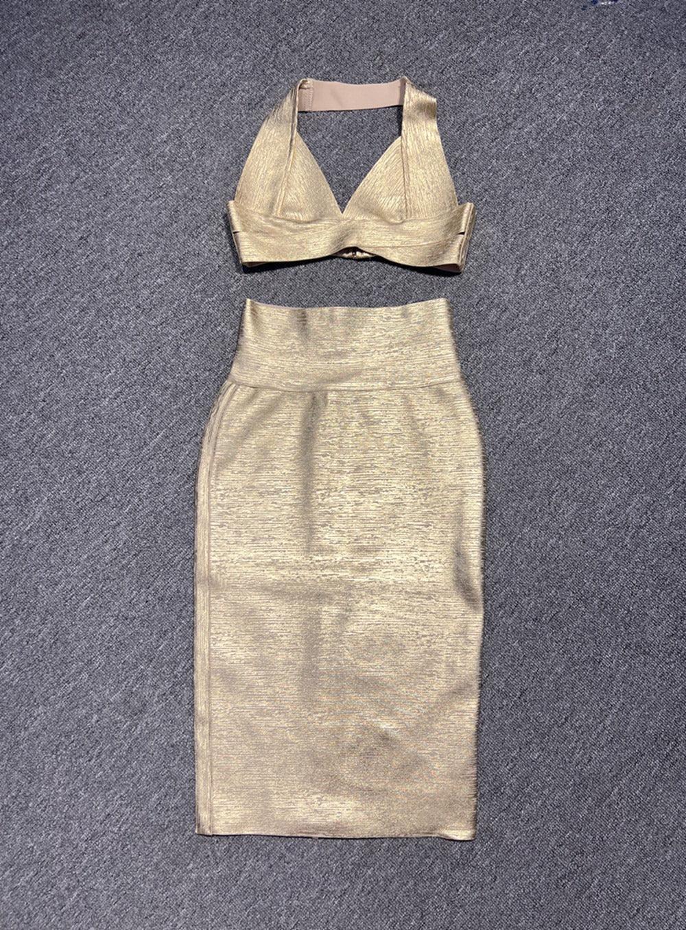 Sultry Backless Bandage Set | Sexy Deep V-neck Top & Skirt Set