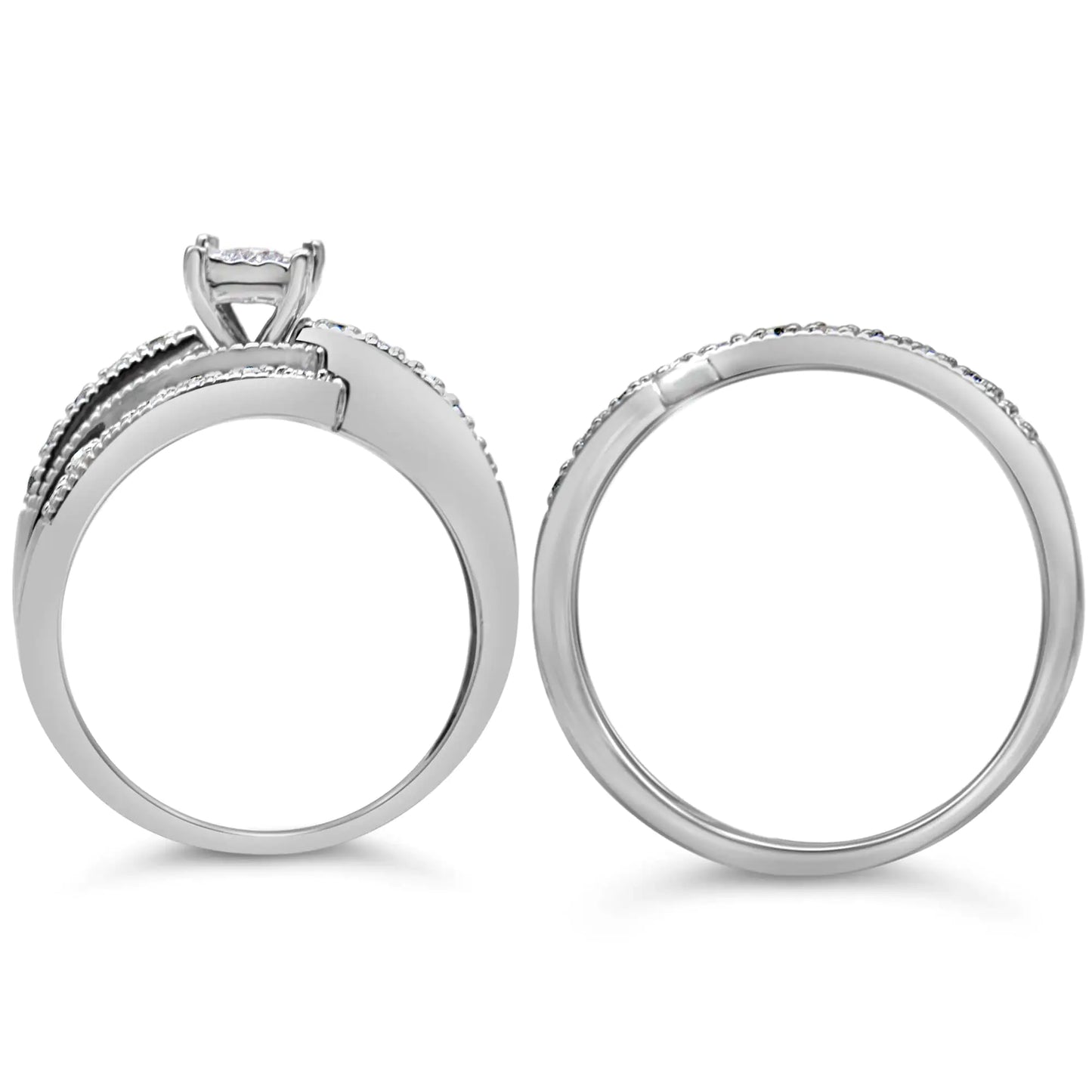 *45 Left* .925 Sterling Silver 1/3 Cttw Round Diamond Crisscross Engagement Ring Bridal Set (H-I Color, I1-I2 Clarity ) - Concordia Style Boutique