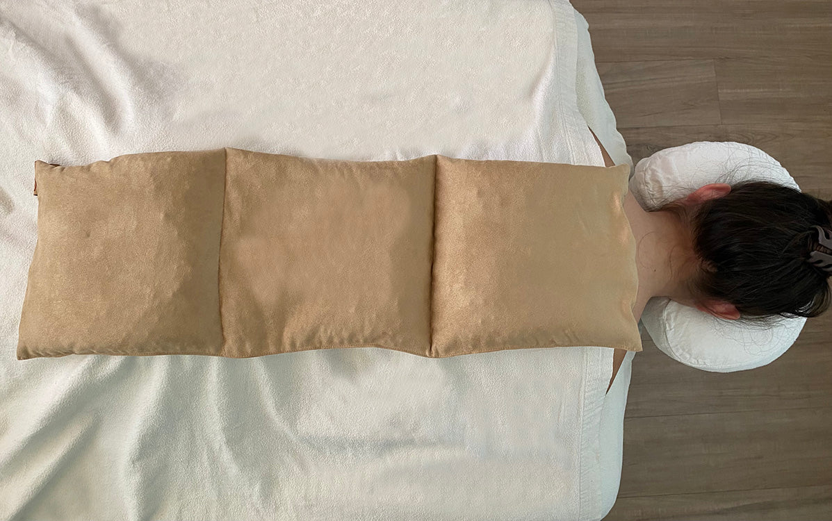 Triple Square Cherry Stone Pillow in Tan Ultra-Suede