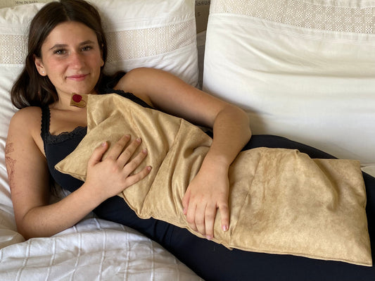 Triple Square Cherry Stone Pillow in Tan Ultra-Suede