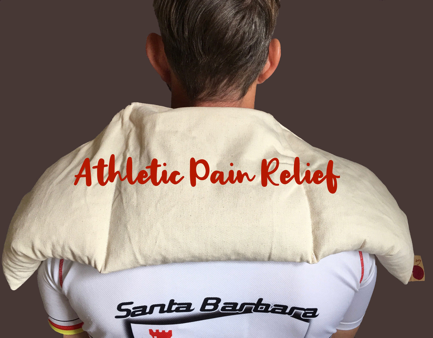 Hot Cherry Triple Square Pillow in Natural Denim