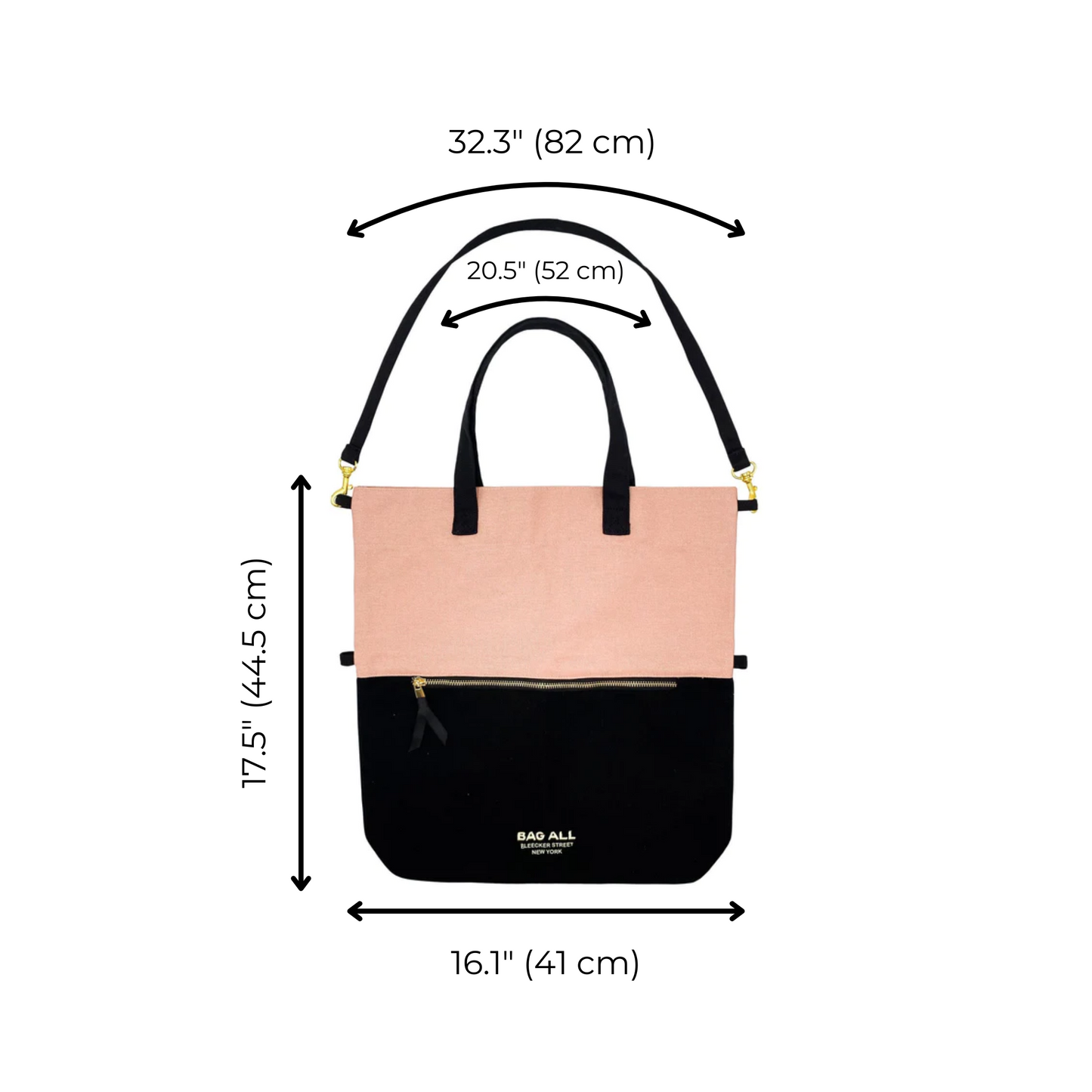 3 Way Tote, Cross body, Hand held, Folded, Pink/Black, New York - Concordia Style Boutique