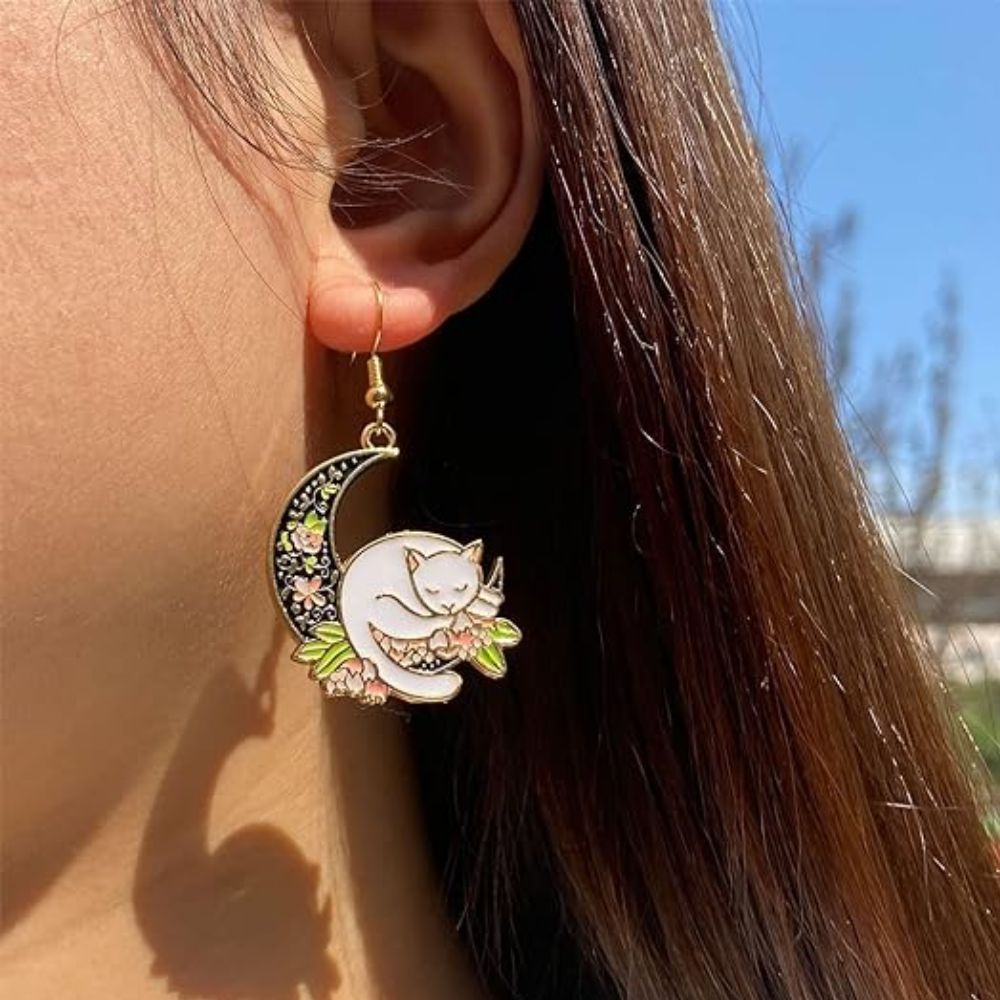 CAT ON THE MOON EARRINGS (PAIR) - Concordia Style Boutique