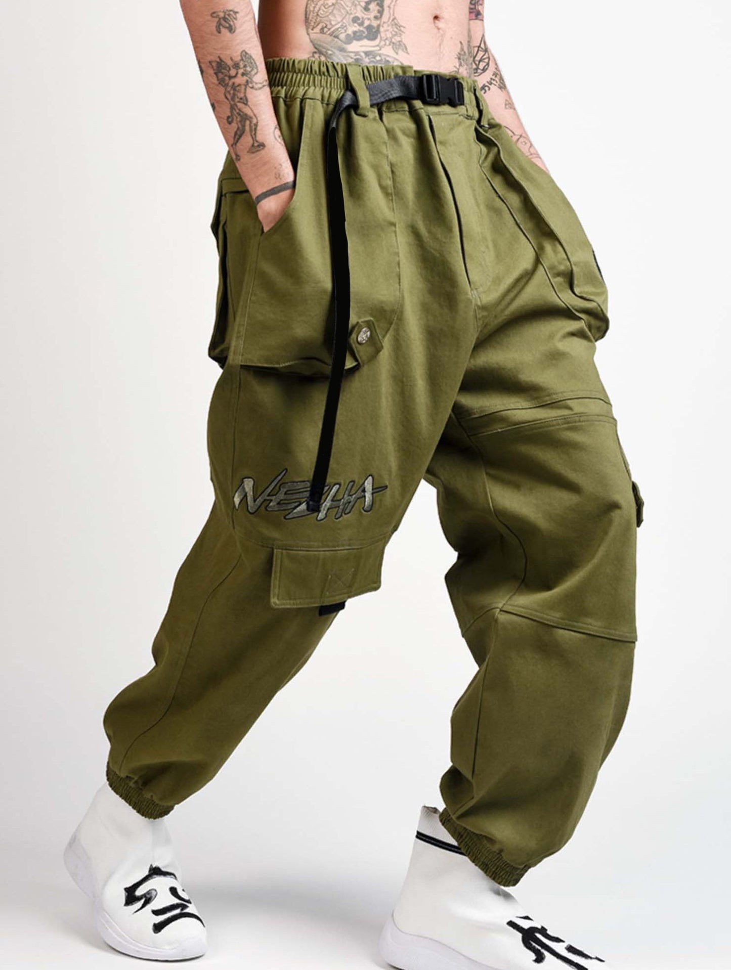 IBP332 Yin Yang Army Green Cargo Pants - Concordia Style Boutique