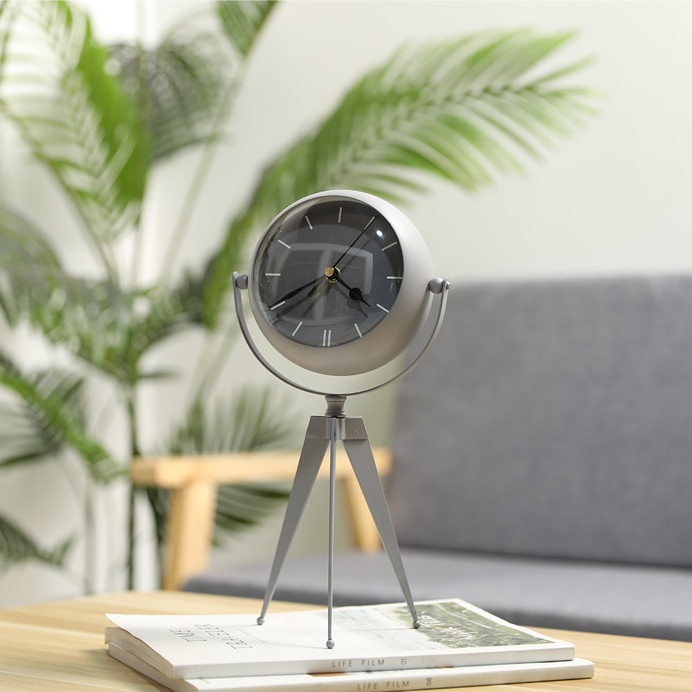 12.5"H Wrought Iron Glass Standing Clock (Elegant Grey)