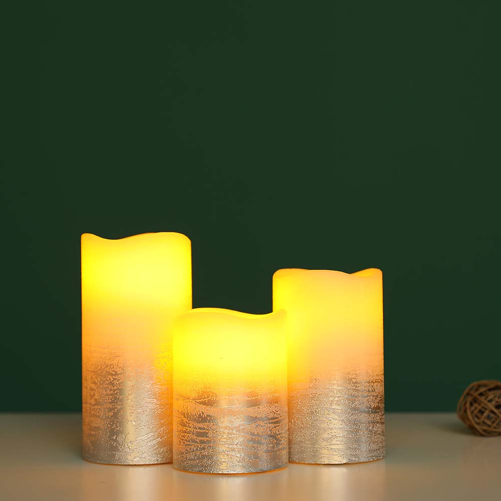 Silver Real Wax Battery Powered Candle ( Set of 3 )