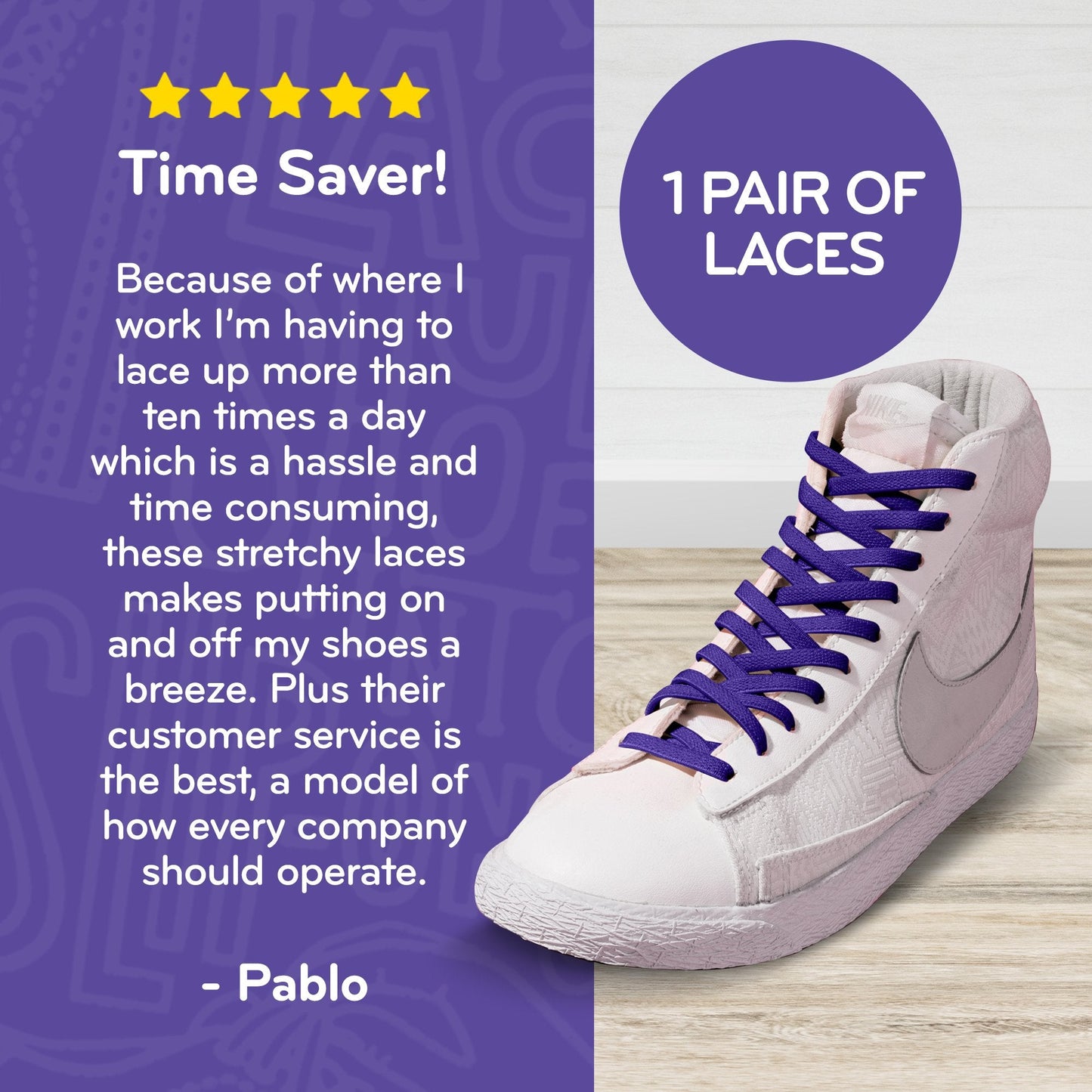 Purple Flat Elastic Stretch Shoe Laces