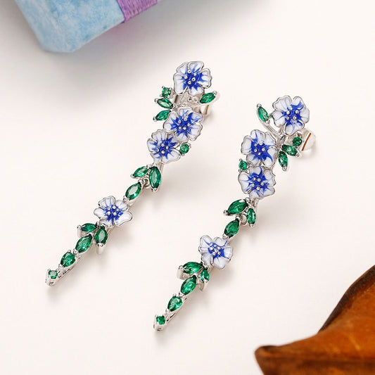 BLUE FLOWER CHAIN EARRINGS (PAIR) - Concordia Style Boutique