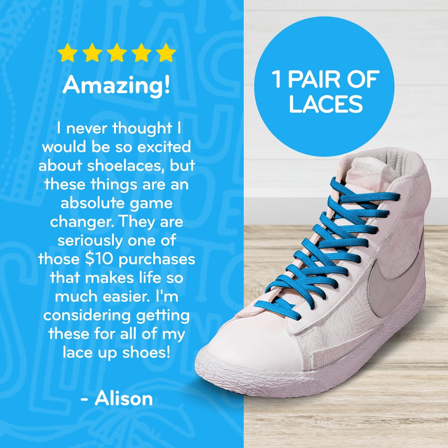 Neon Blue Flat Elastic Stretch Shoe Laces