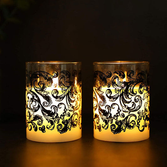4”tall Glass Wax Battery LED Candles( Set of 2 )