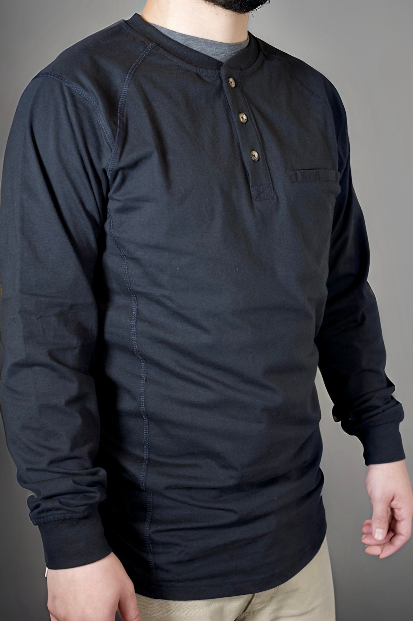 FR 3-Button Henley Shirt - Black