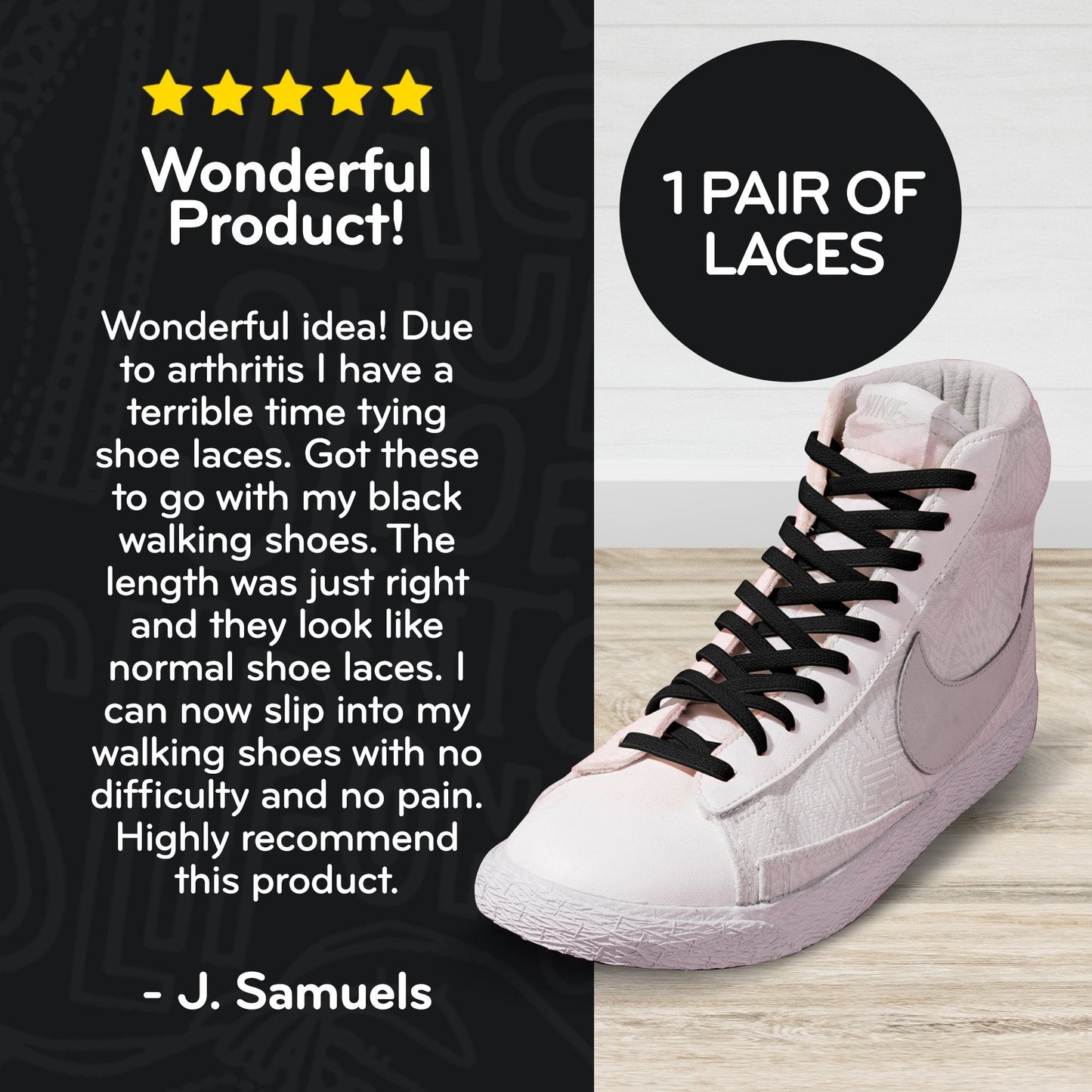 Black Flat Elastic Stretch Shoe Laces