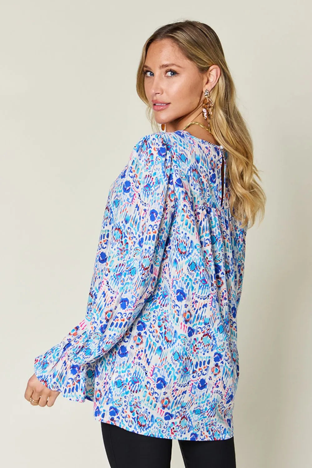 Double Take Full Size Printed Flounce Sleeve Blouse - Concordia Style Boutique