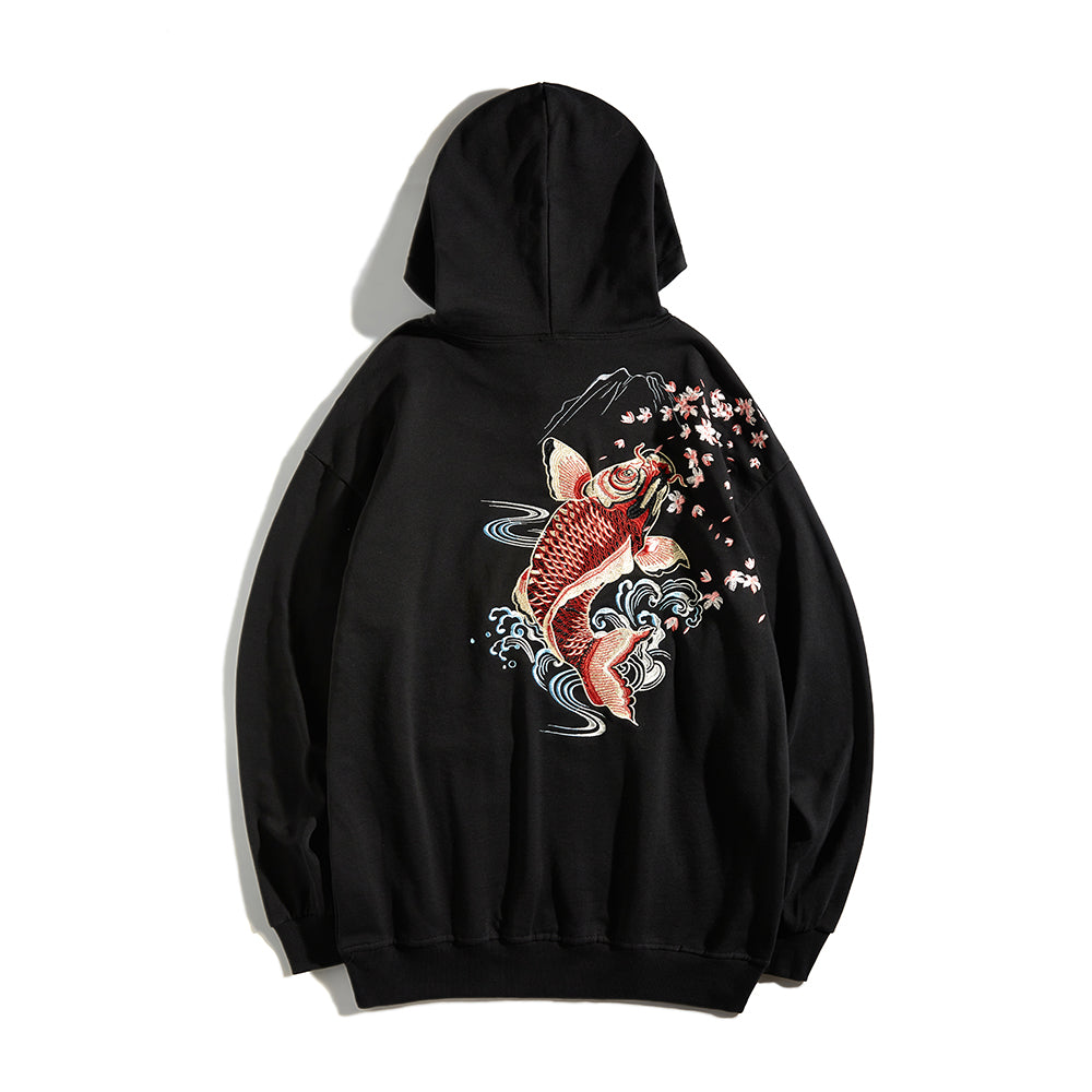 KH9197 Red Koi Embroidery Hoodie - Concordia Style Boutique