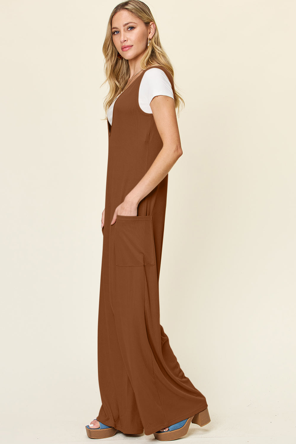 Double Take Full Size Sleeveless Wide Leg Jumpsuit with Pockets - Concordia Style Boutique