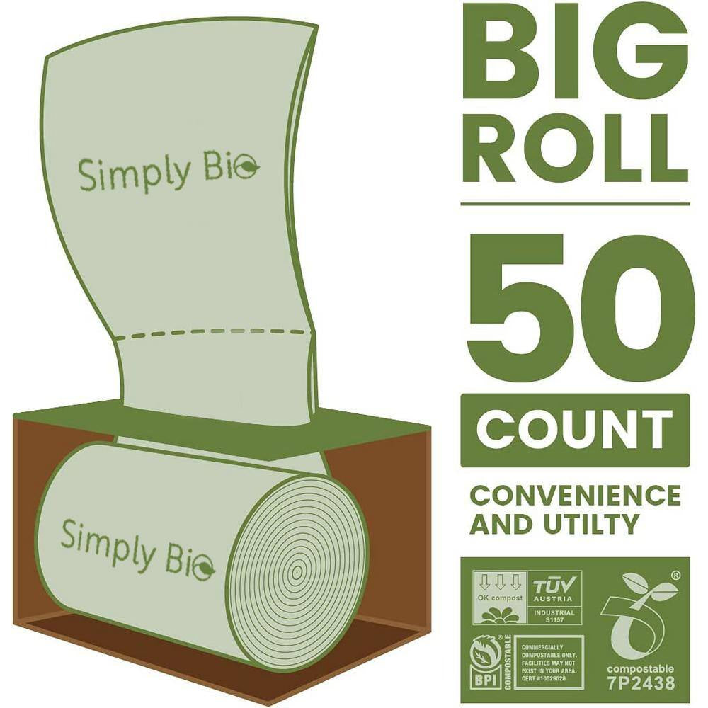 SUPERBIO Compostable Trash Bags – 13 Gallon (22.8" x 36.6"), 50 Bags per Roll