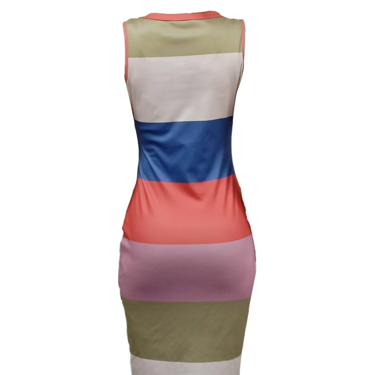 Women’s Color-Blocked Striped Sleeveless Bodycon Dress