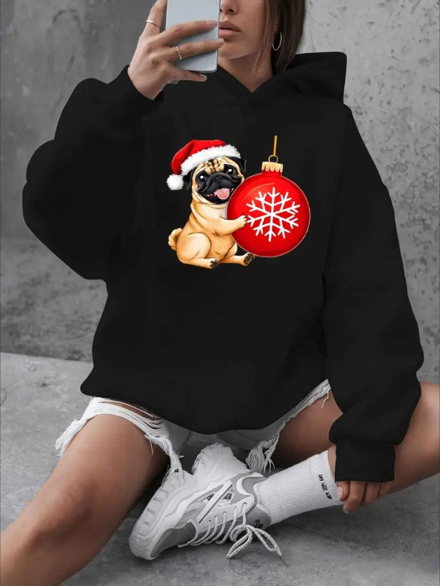 Women’s Oversized Christmas Pug Hoodie
