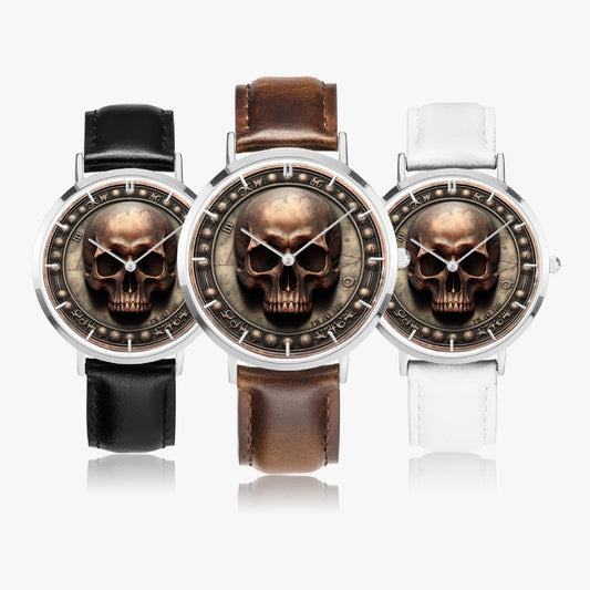 Ultra-Thin Leather Strap Quartz Watch -"Memento Mori" - Unisex - Premium Leather Strap Watches from Concordia Style Boutique - Just $44.25! Shop now at Concordia Style Boutique
