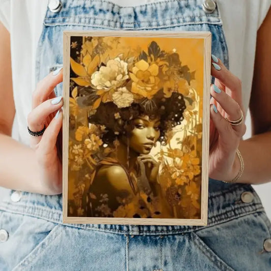 Golden African Queens - Set of 5 Decoupage Wood Wall Panels
