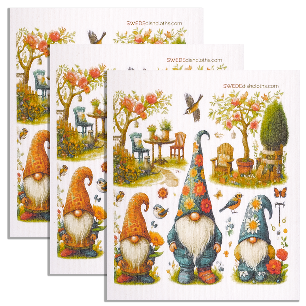 Eco-Friendly Swedish Dishcloths - Gnomes with Birds Set of 3 (Paper Towel Replacements) - Concordia Style Boutique