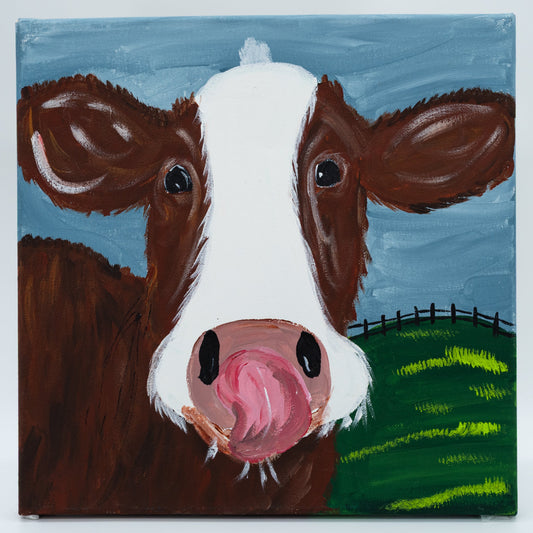 The Brown & White Cow Melissa | 12 X 12 | Canvas Painting | The Painted Attic