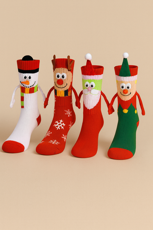 4-Pair Funny Magnetic Hand-Holding Christmas Socks
