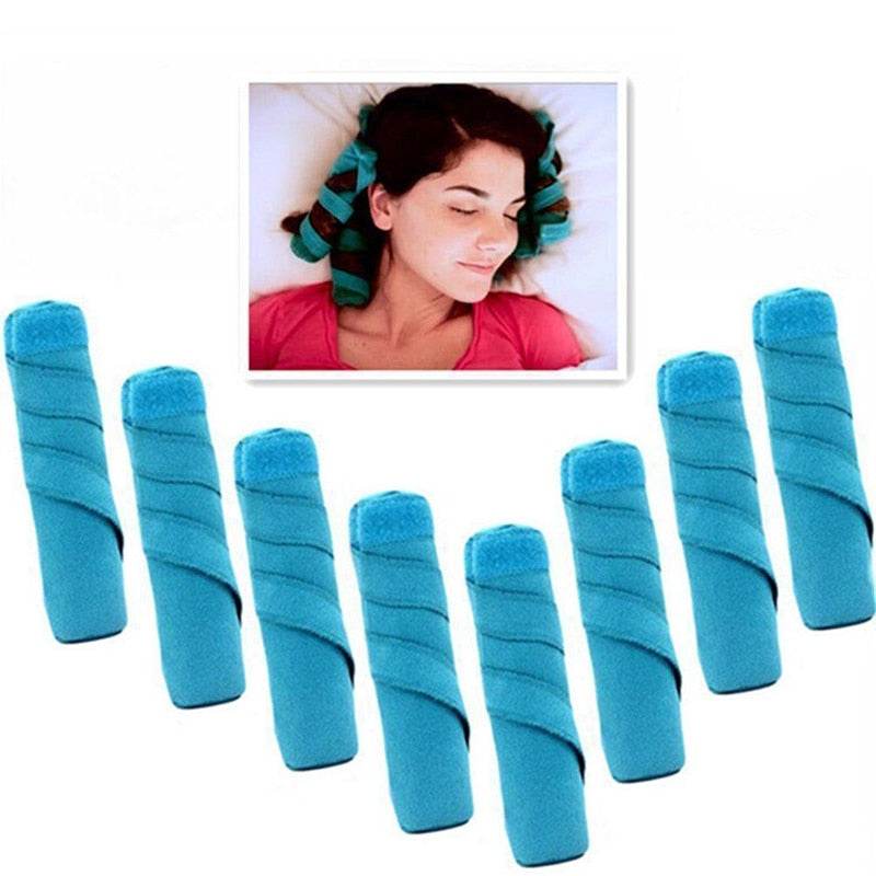 Hair Rollers (8 pcs) - Sleep Styler Kit - Long Cotton Curlers - DIY Hair Curlers - Blue - Concordia Style Boutique