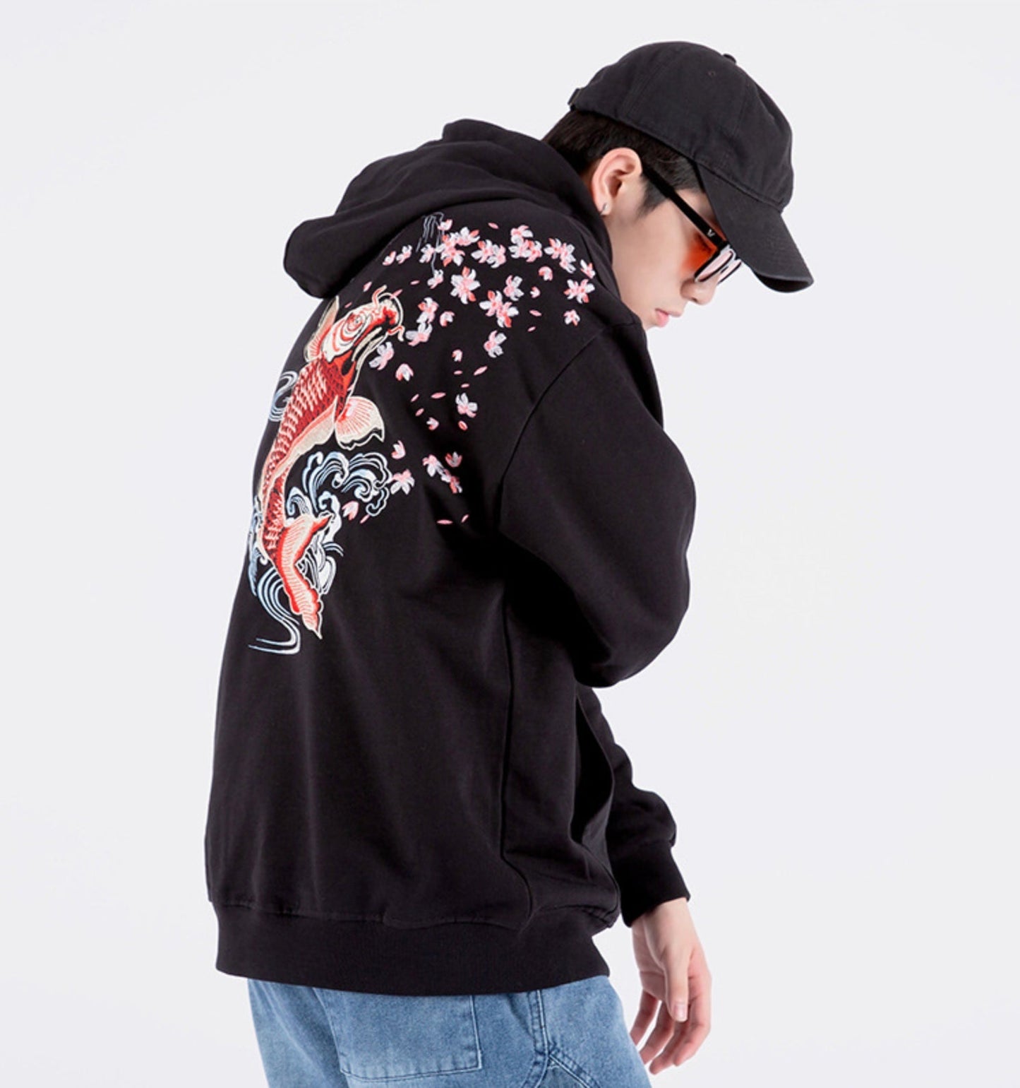 KH9197 Red Koi Embroidery Hoodie - Concordia Style Boutique