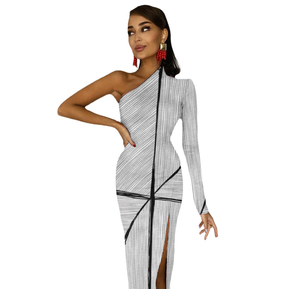 Half Sleeve Slit Dress - "Lines" - Premium Half Sleeve Slit Dress from Concordia Style Boutique - Just $46.68! Shop now at Concordia Style Boutique