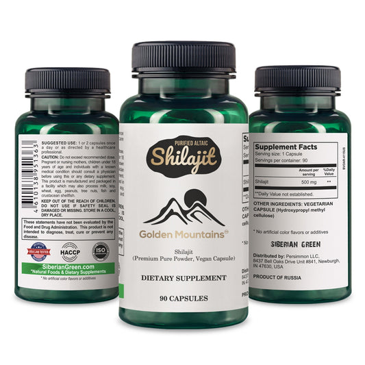 Golden Mountains Shilajit Vegan Capsules – 500mg | 90 Count - Concordia Style Boutique