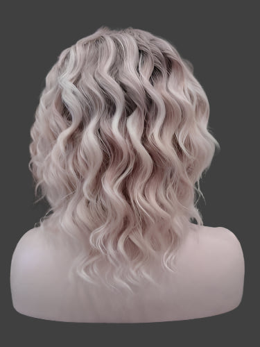 White Brown Ombre Blonde Lace Front Wigs Short Bob Wavy Wigs Synthetic Hair Wig Free Part with Natural Hairline Shoulder Length for Women (White Brown Ombre Blonde) - Concordia Style Boutique