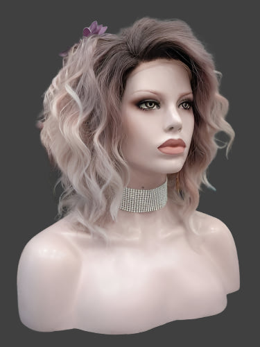 White Brown Ombre Blonde Lace Front Wigs Short Bob Wavy Wigs Synthetic Hair Wig Free Part with Natural Hairline Shoulder Length for Women (White Brown Ombre Blonde) - Concordia Style Boutique