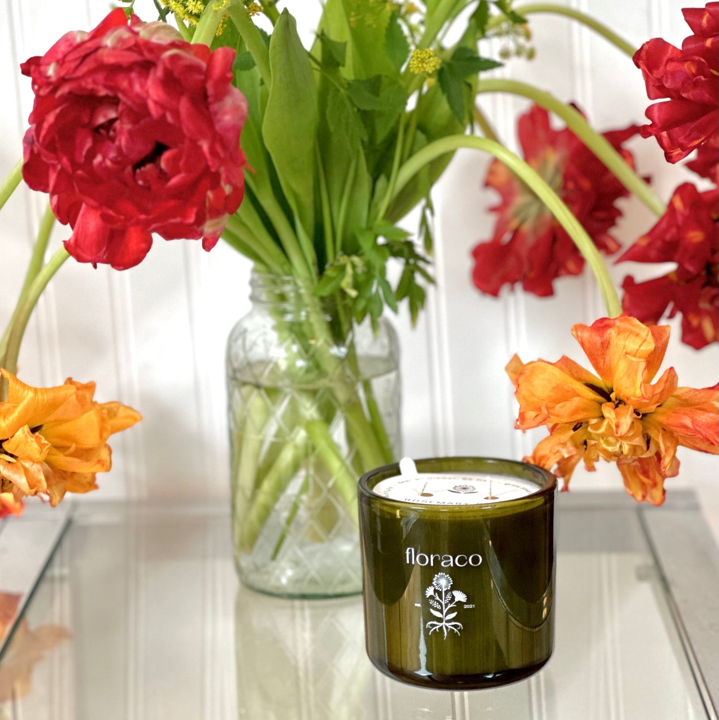 Candle Rosemary Sage, Green Glass: Rosemary, Sage, Eucalyptus and Evergreen Scented